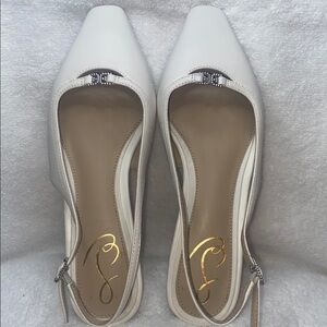 Sam Edelman White Pointed Slingback Mules with Crystal Accent